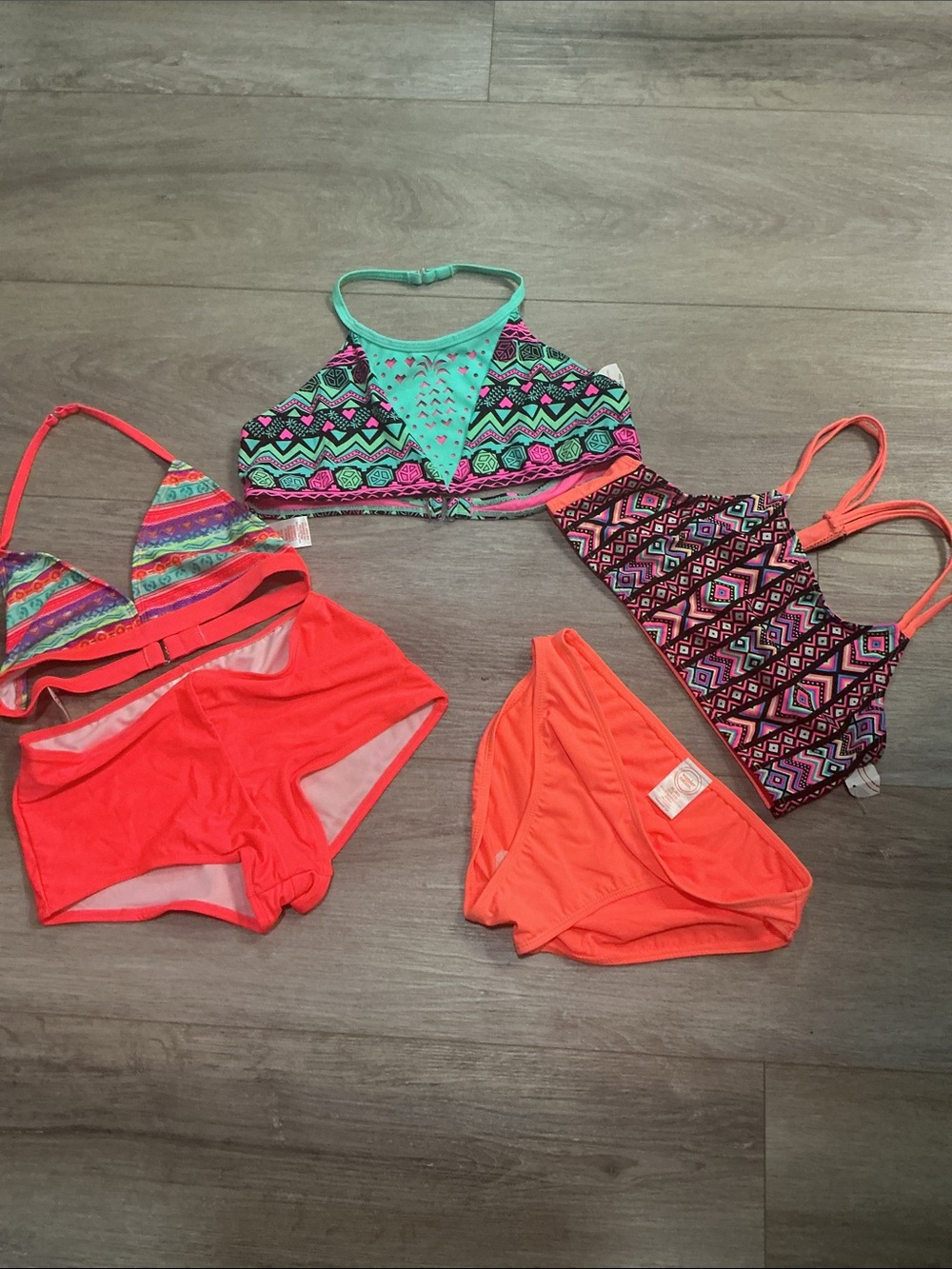 Bundle wonder nation Bright Coral & Aqua Girls' Swim Bikini Tops and Bottoms Set